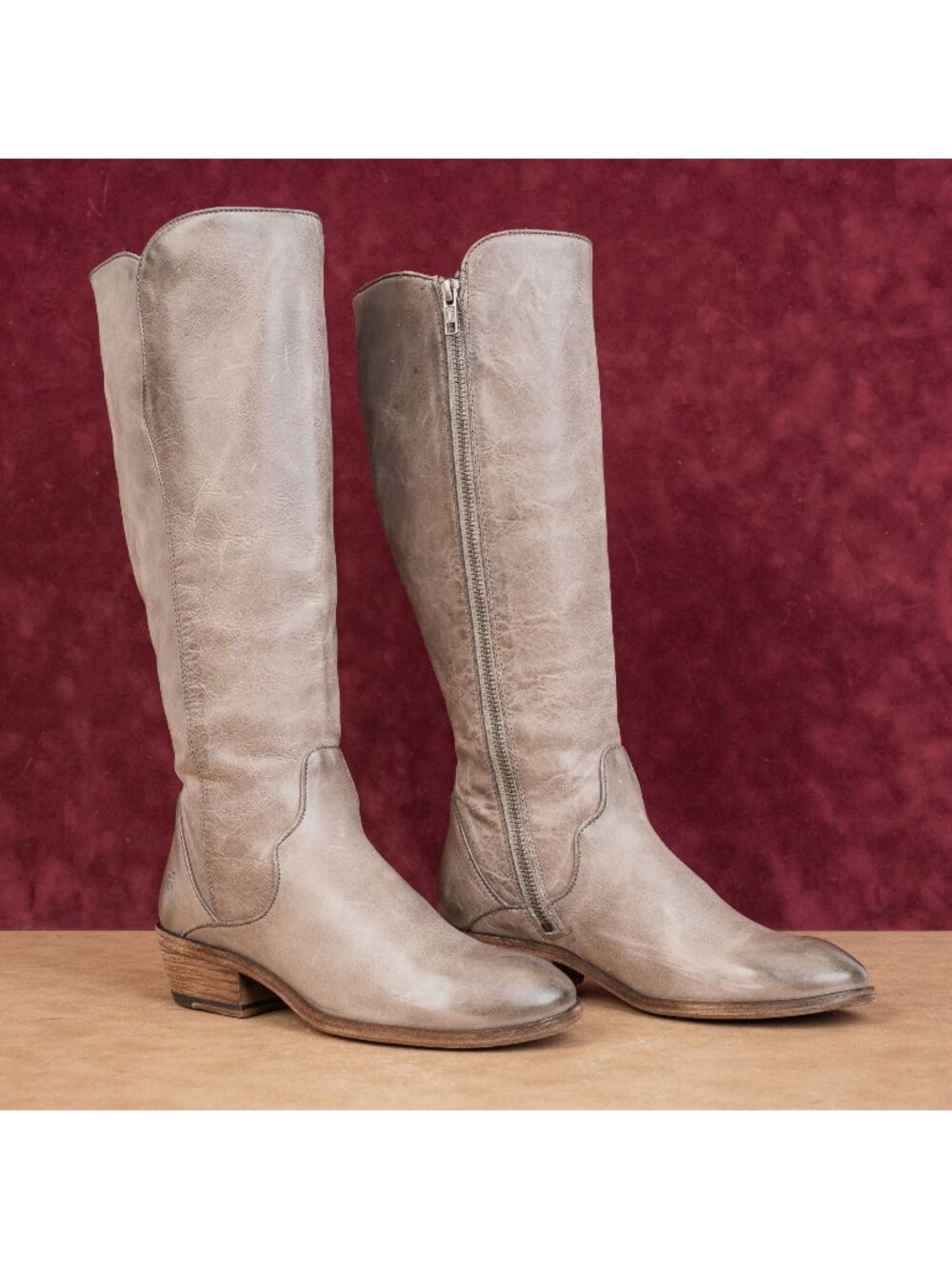 Frye Wmn Carson Piping Tall Western Cowboy Grey Leather Fashion Knee Boots sz 6